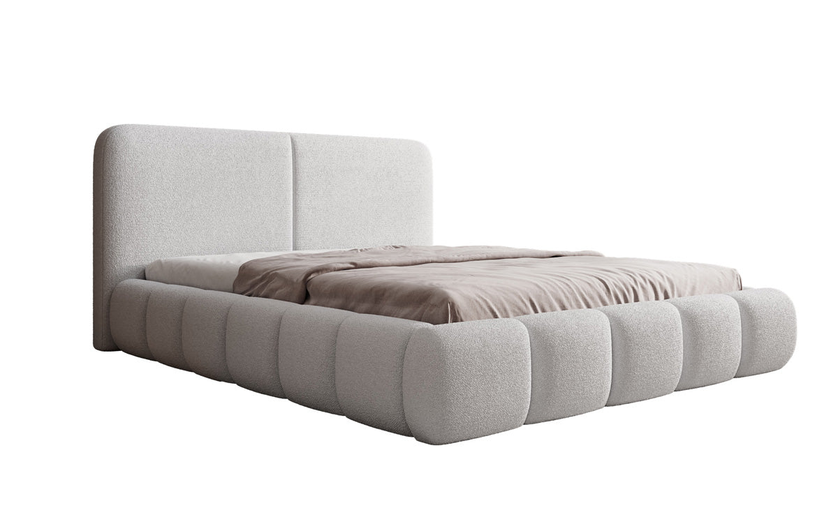 Design gestoffeerd bed Lolita in Bouclé met opbergruimte