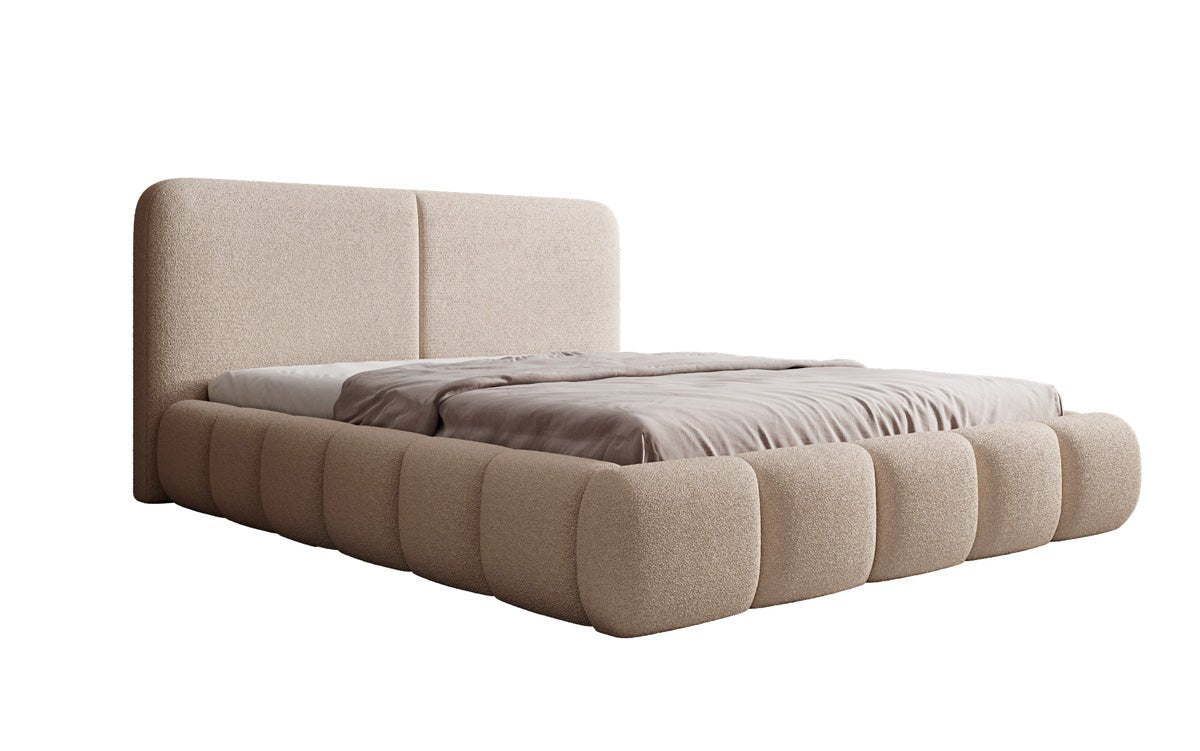 Design gestoffeerd bed Lolita in Bouclé met opbergruimte