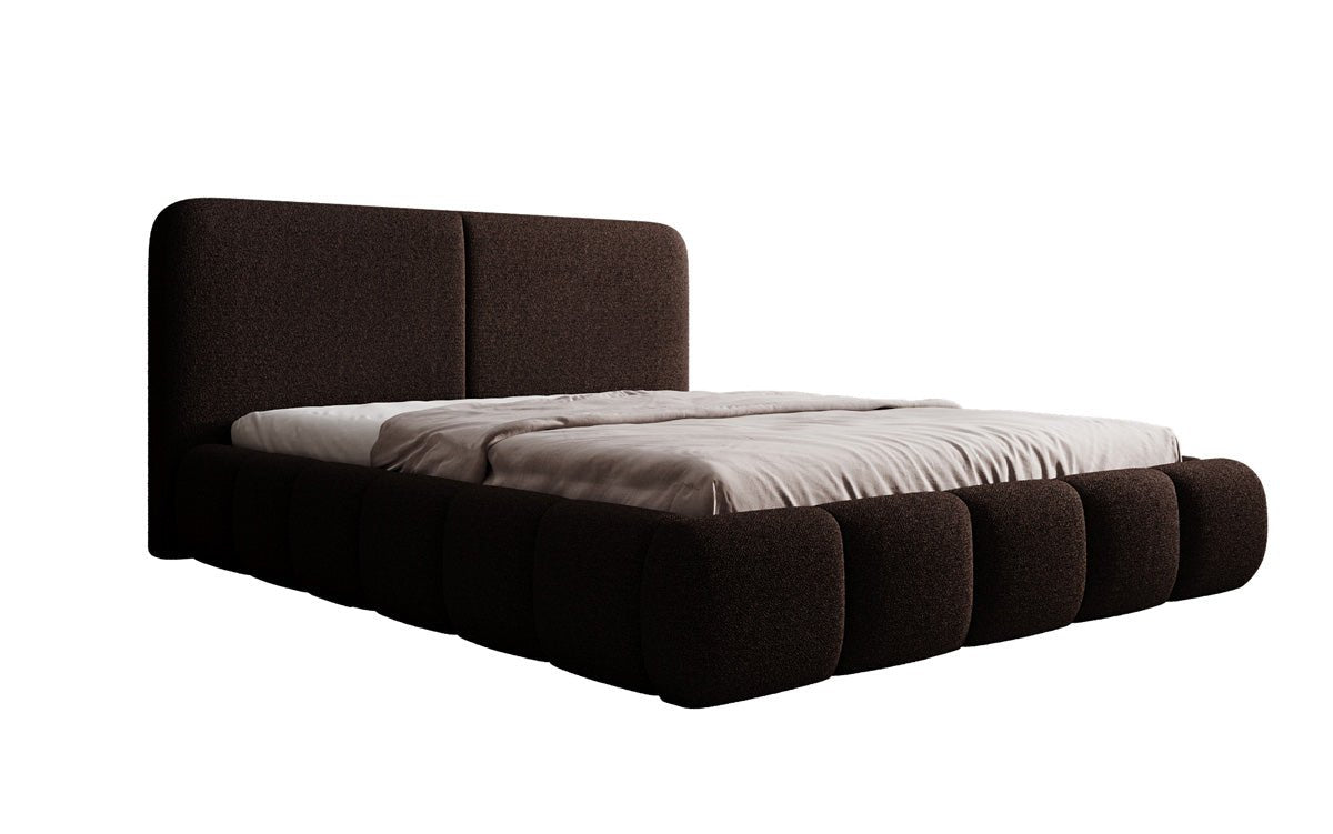 Design gestoffeerd bed Lolita in Bouclé met opbergruimte