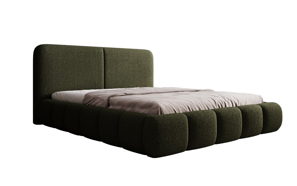 Design gestoffeerd bed Lolita in Bouclé met opbergruimte