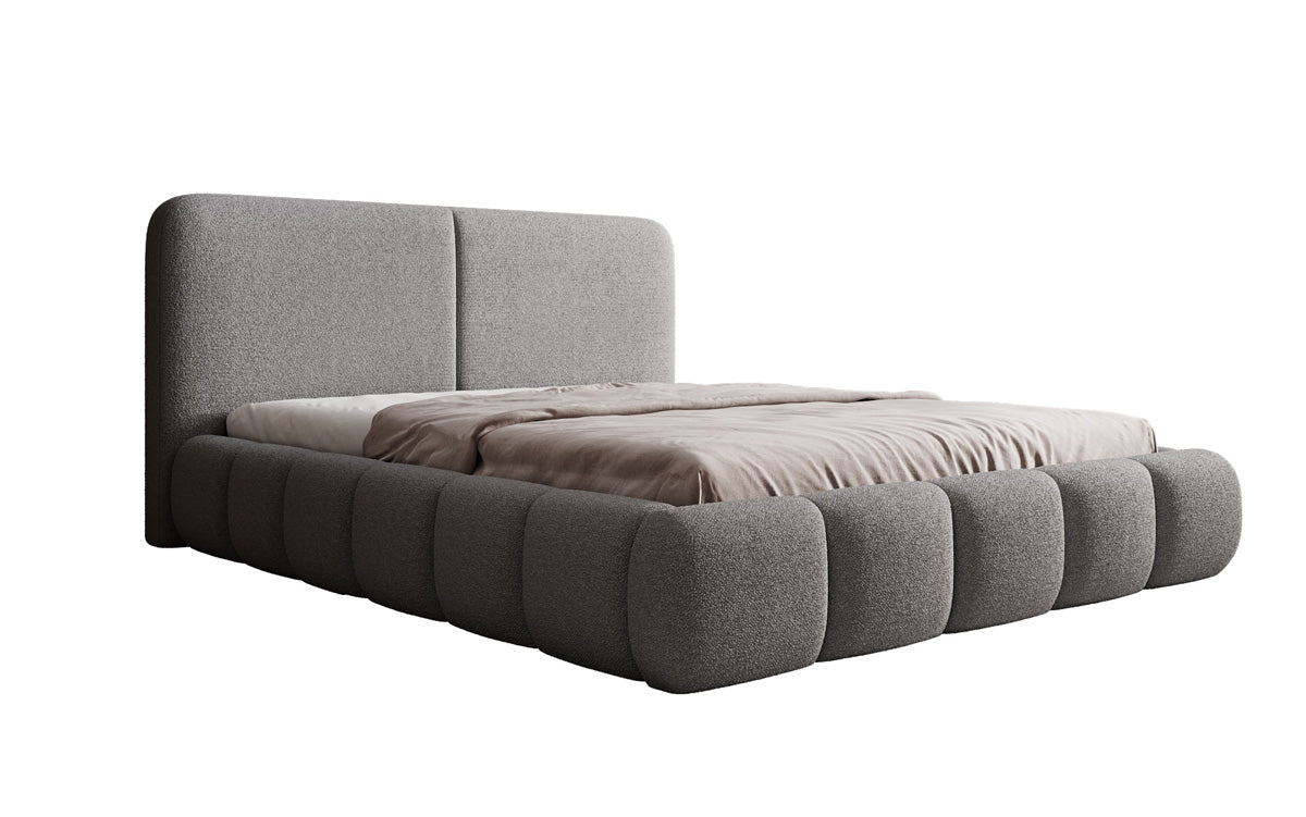 Design gestoffeerd bed Lolita in Bouclé met opbergruimte