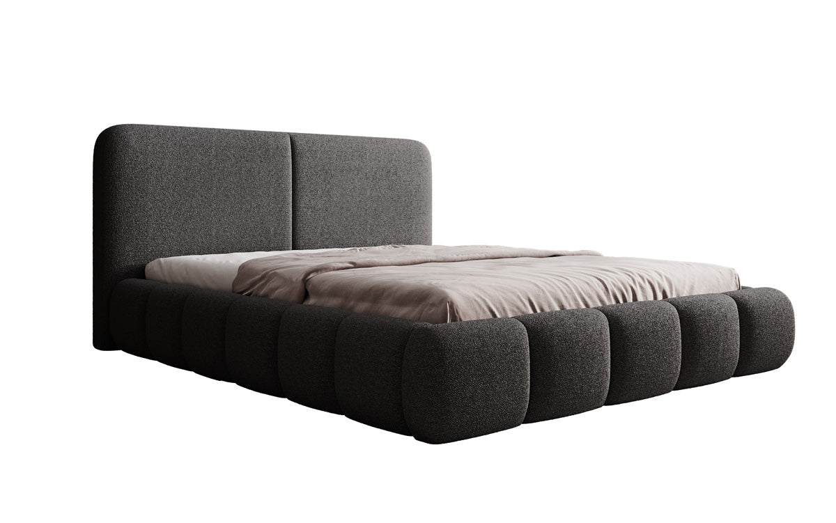 Design gestoffeerd bed Lolita in Bouclé met opbergruimte