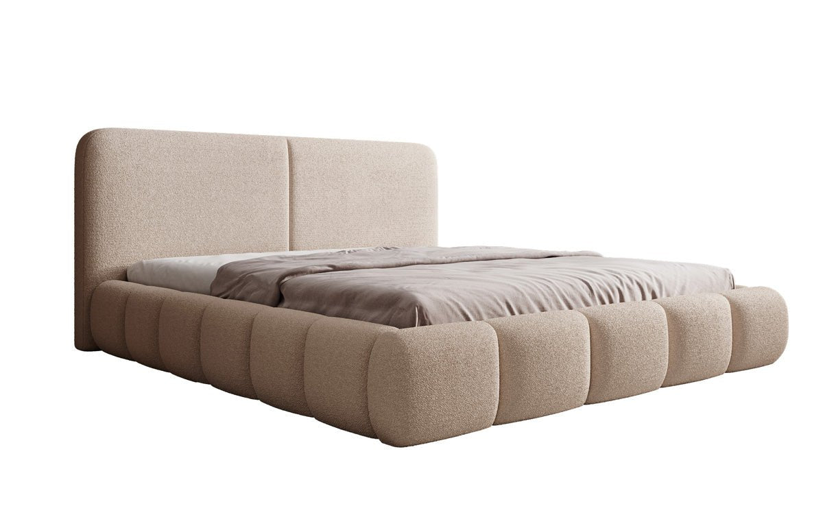 Design gestoffeerd bed Lolita in Bouclé met opbergruimte