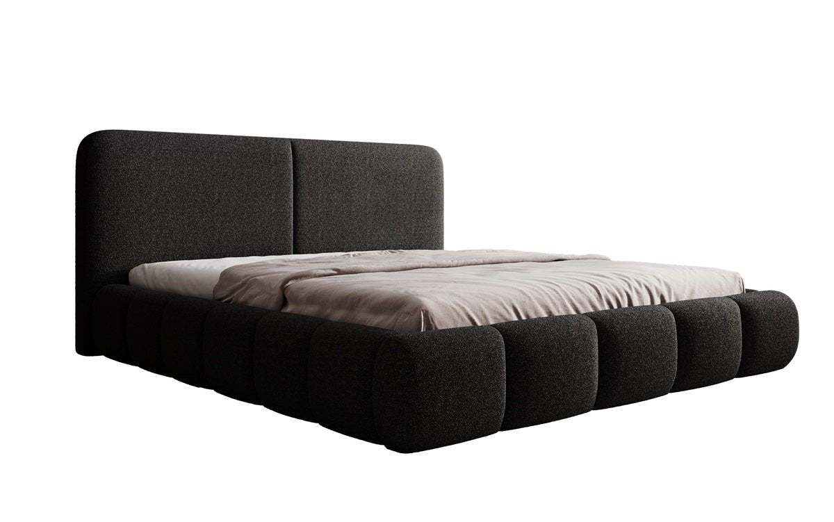 Design gestoffeerd bed Lolita in Bouclé met opbergruimte