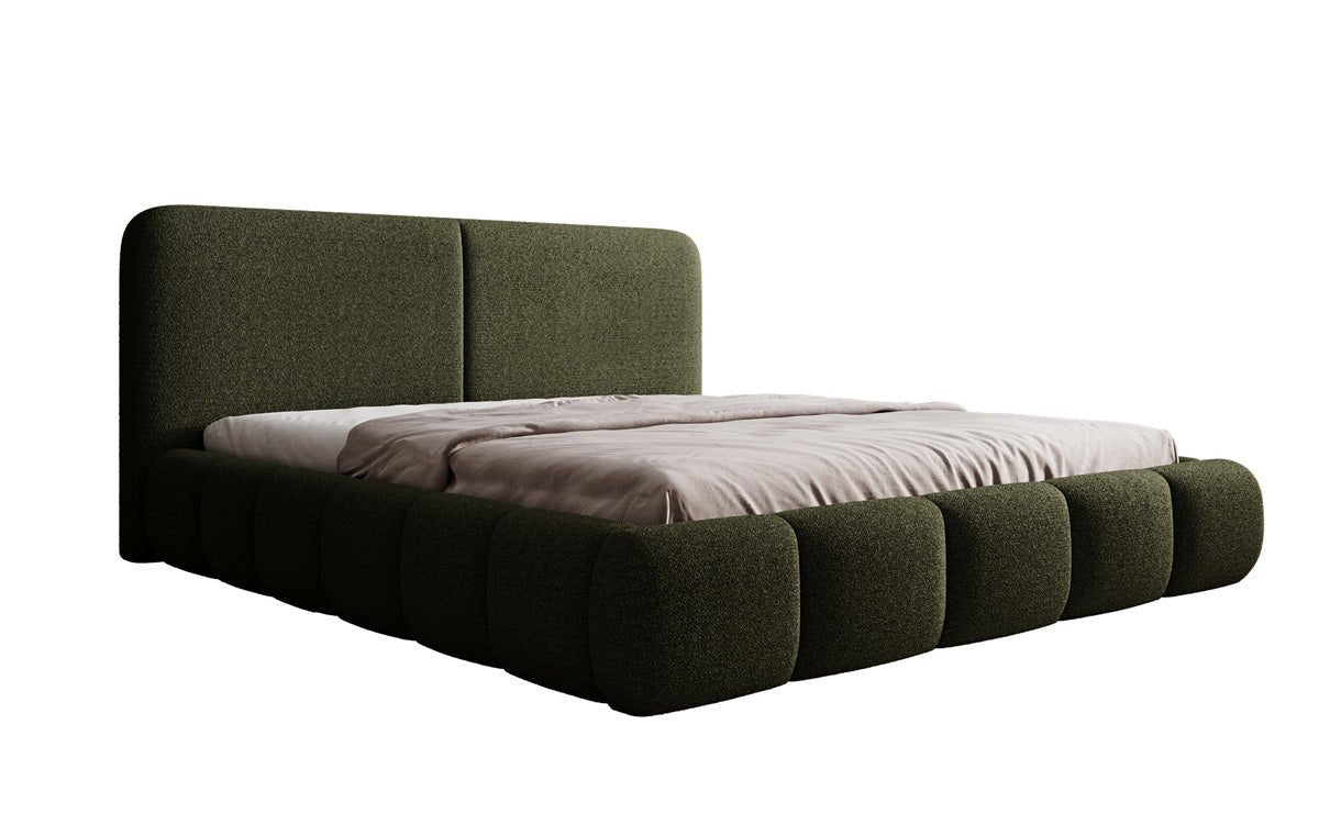 Design gestoffeerd bed Lolita in Bouclé met opbergruimte