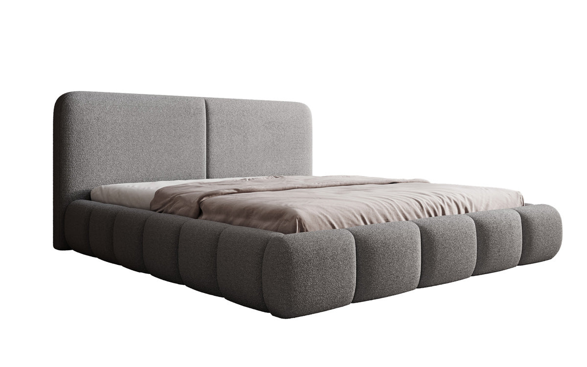 Design gestoffeerd bed Lolita in Bouclé met opbergruimte