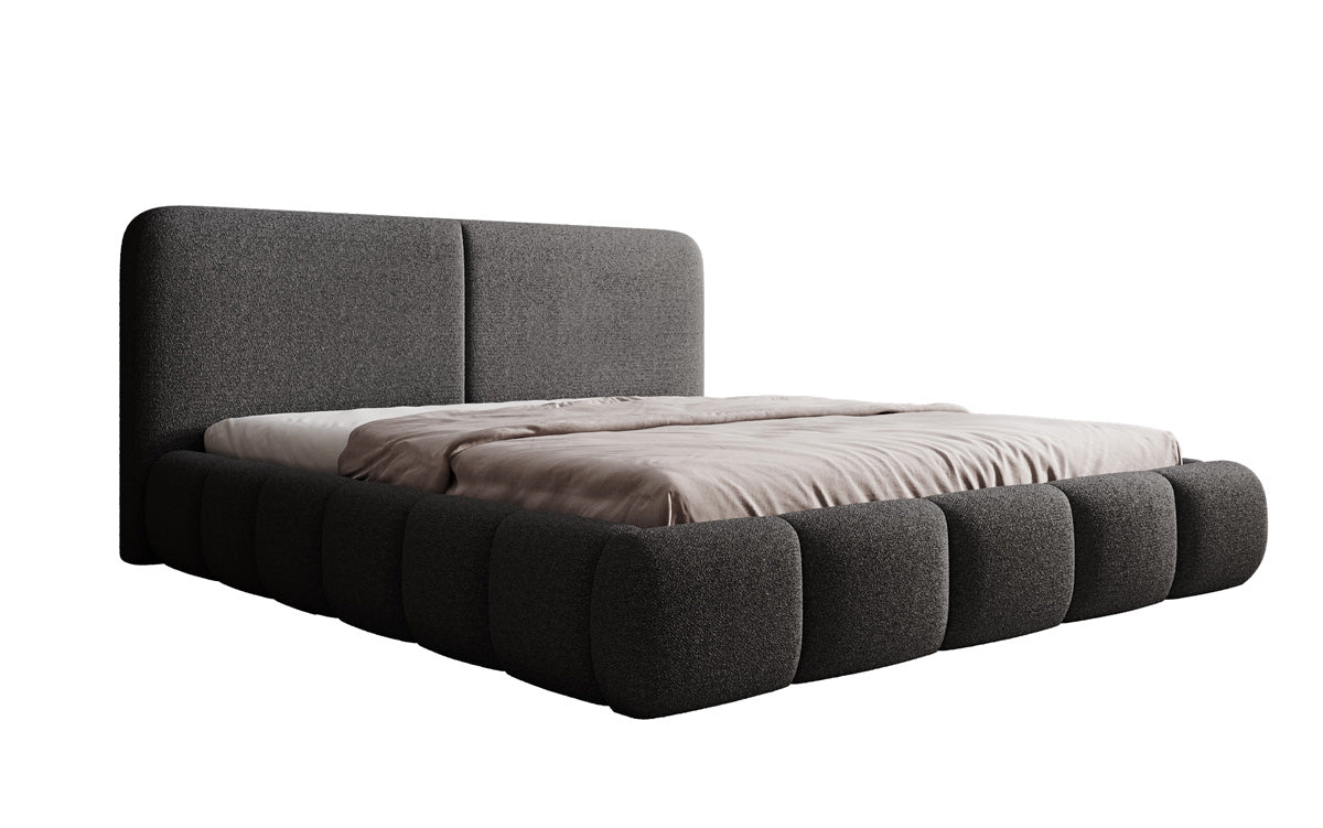 Design gestoffeerd bed Lolita in Bouclé met opbergruimte