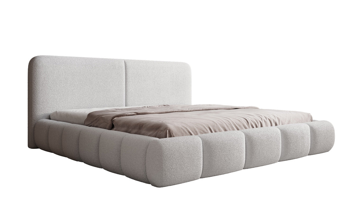 Design gestoffeerd bed Lolita in Bouclé met opbergruimte