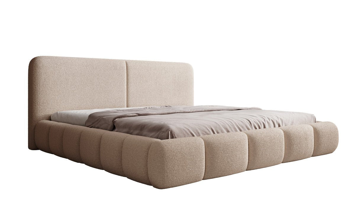 Design gestoffeerd bed Lolita in Bouclé met opbergruimte