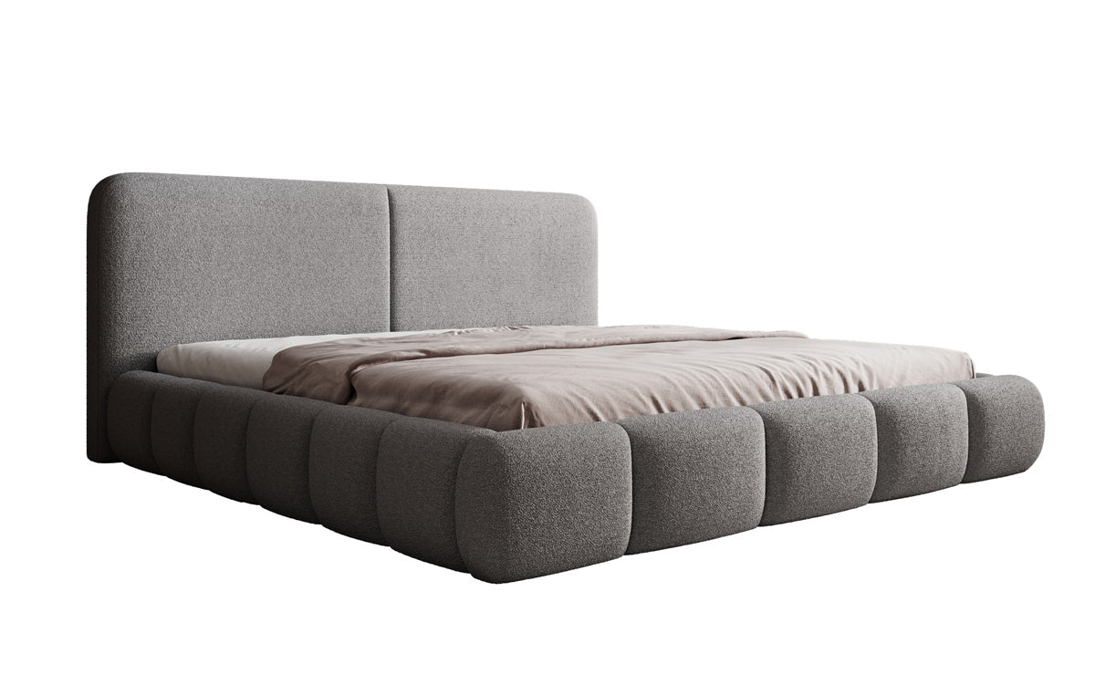 Design gestoffeerd bed Lolita in Bouclé met opbergruimte