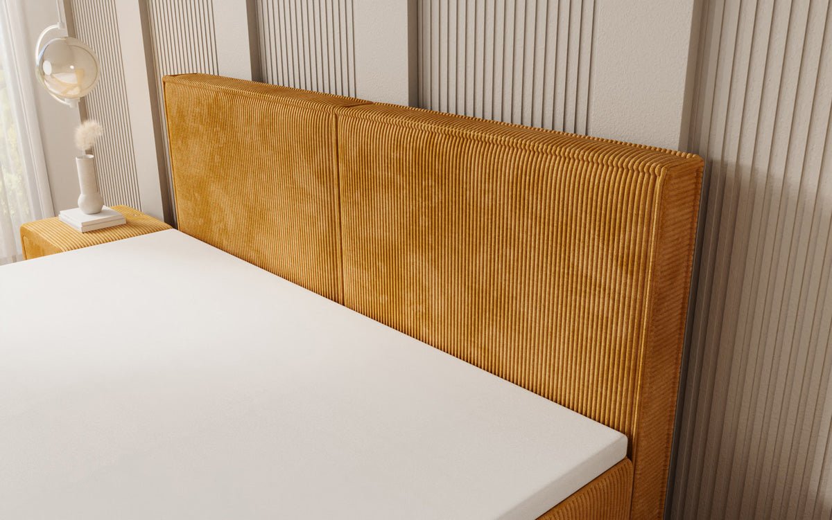 Boxspringbed Elara met zwevende look in Ribstof