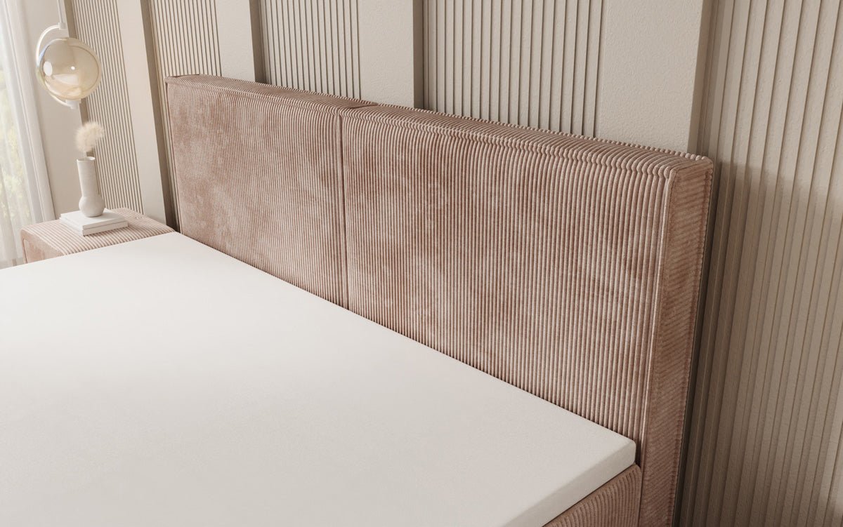 Boxspringbed Elara met zwevende look in Ribstof