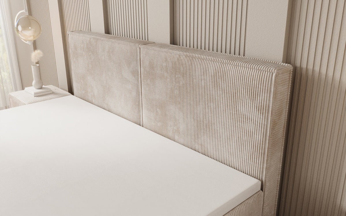 Boxspringbed Elara met zwevende look in Ribstof
