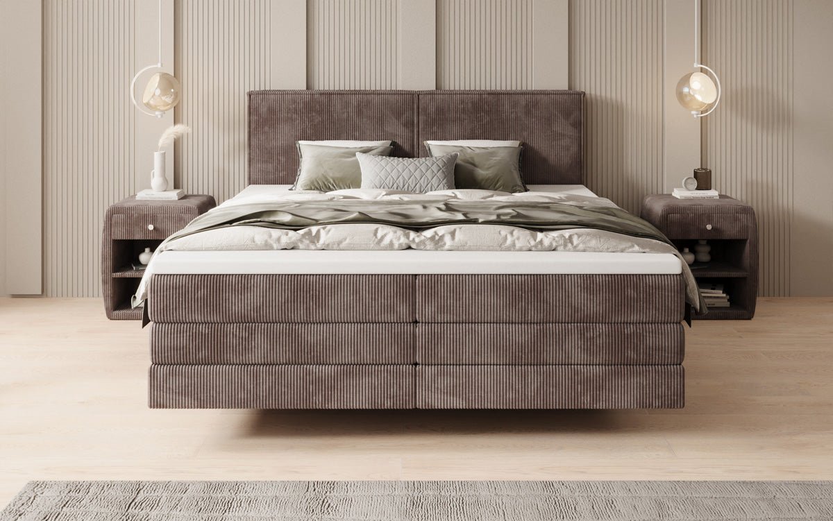 Boxspringbed Elara met zwevende look in Ribstof