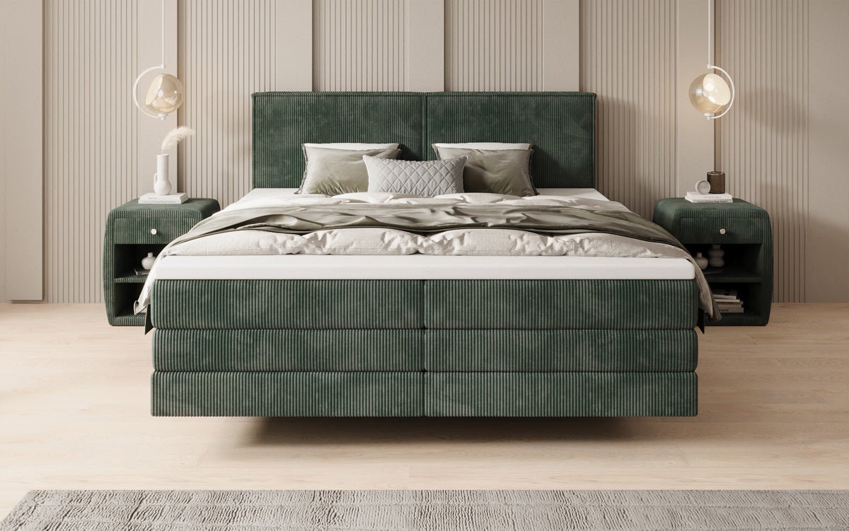 Boxspringbed Elara met zwevende look in Ribstof