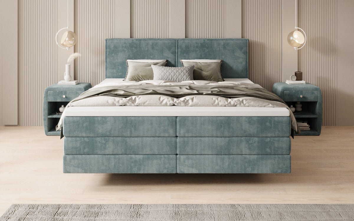 Boxspringbed Elara met zwevende look in Ribstof