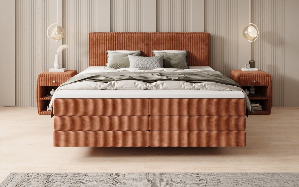 Boxspringbed Elara met zwevende look in Ribstof