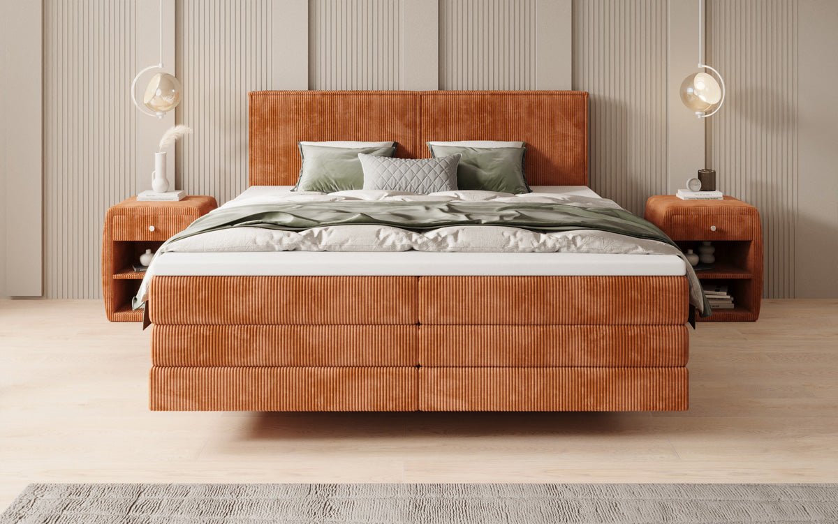 Boxspringbed Elara met zwevende look in Ribstof