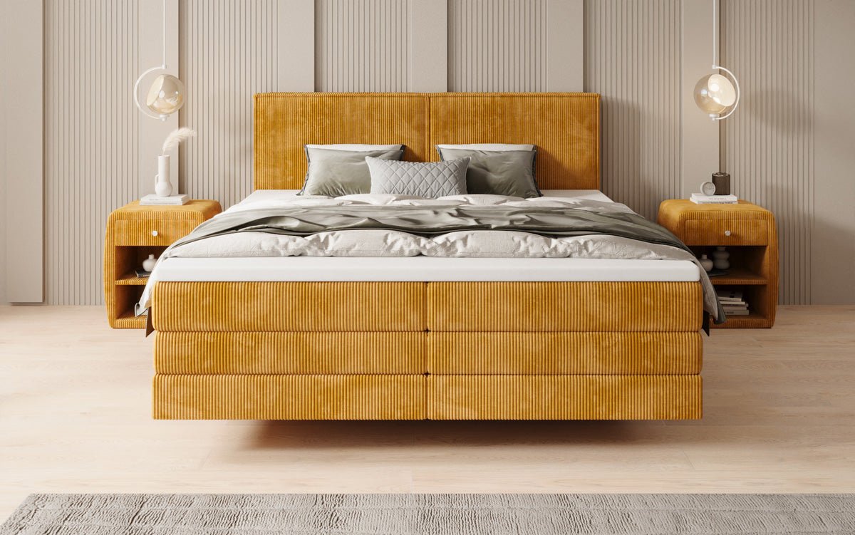Boxspringbed Elara met zwevende look in Ribstof