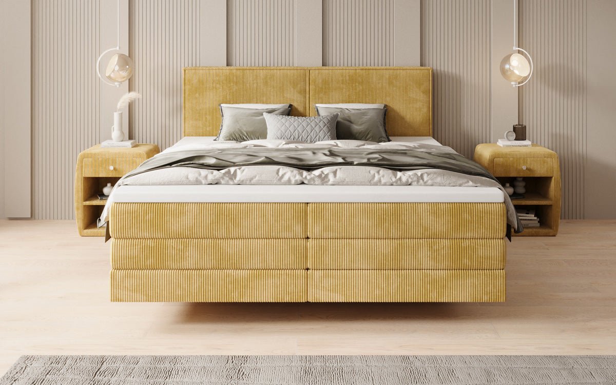 Boxspringbed Elara met zwevende look in Ribstof