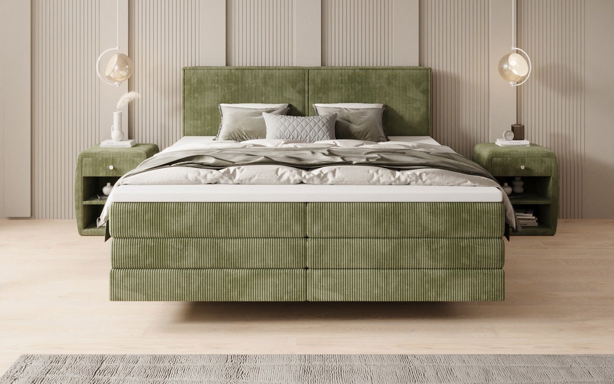 Boxspringbed Elara met zwevende look in Ribstof