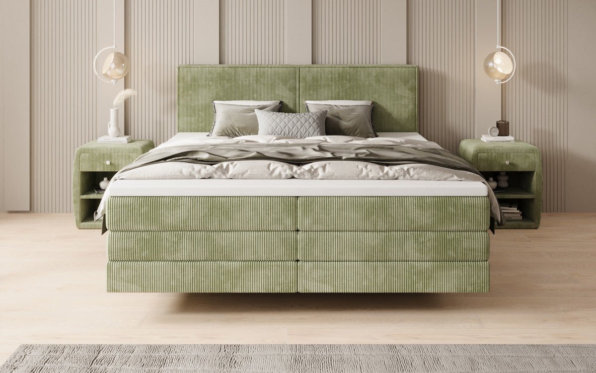 Boxspringbed Elara met zwevende look in Ribstof