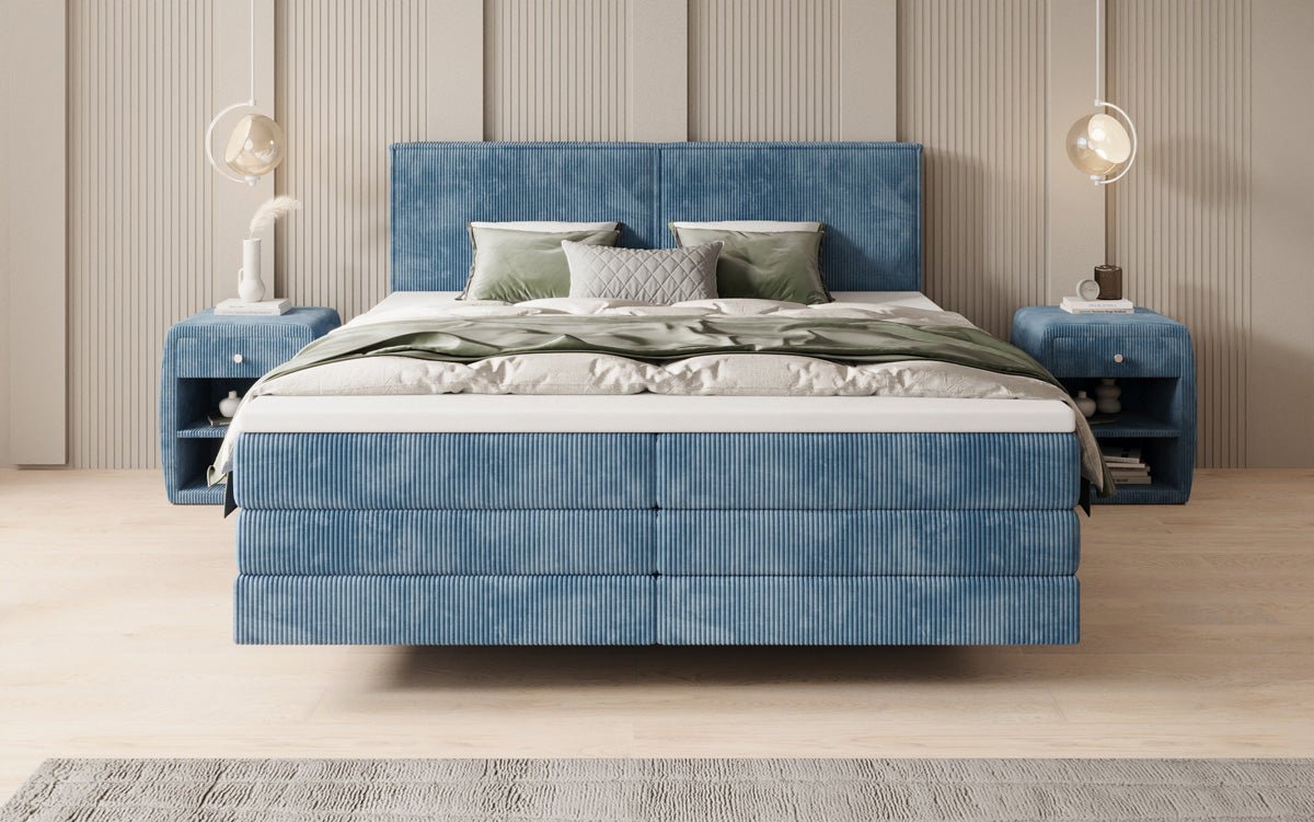Boxspringbed Elara met zwevende look in Ribstof