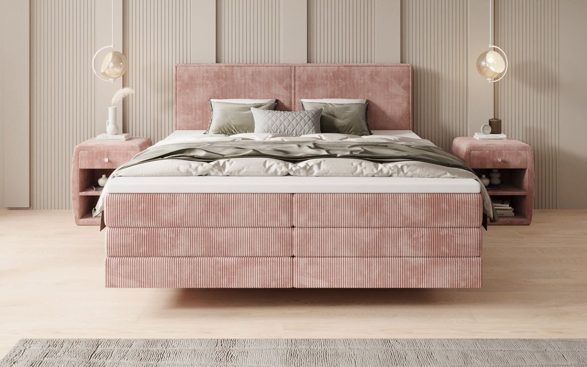 Boxspringbed Elara met zwevende look in Ribstof