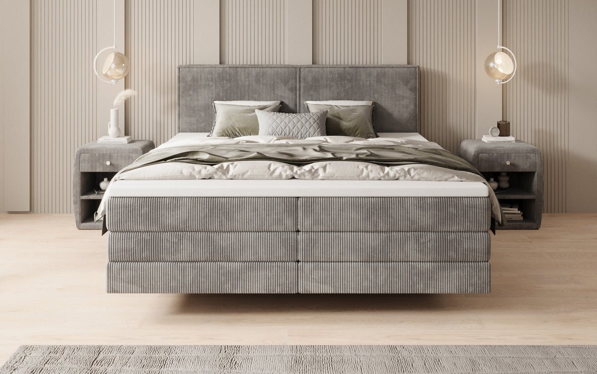 Boxspringbed Elara met zwevende look in Ribstof