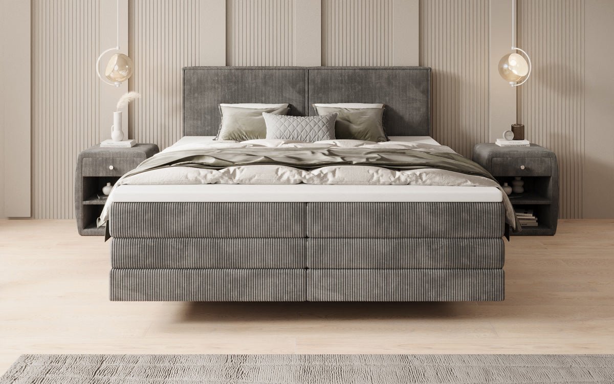Boxspringbed Elara met zwevende look in Ribstof