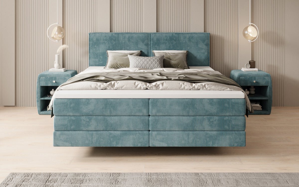 Boxspringbed Elara met zwevende look in Ribstof