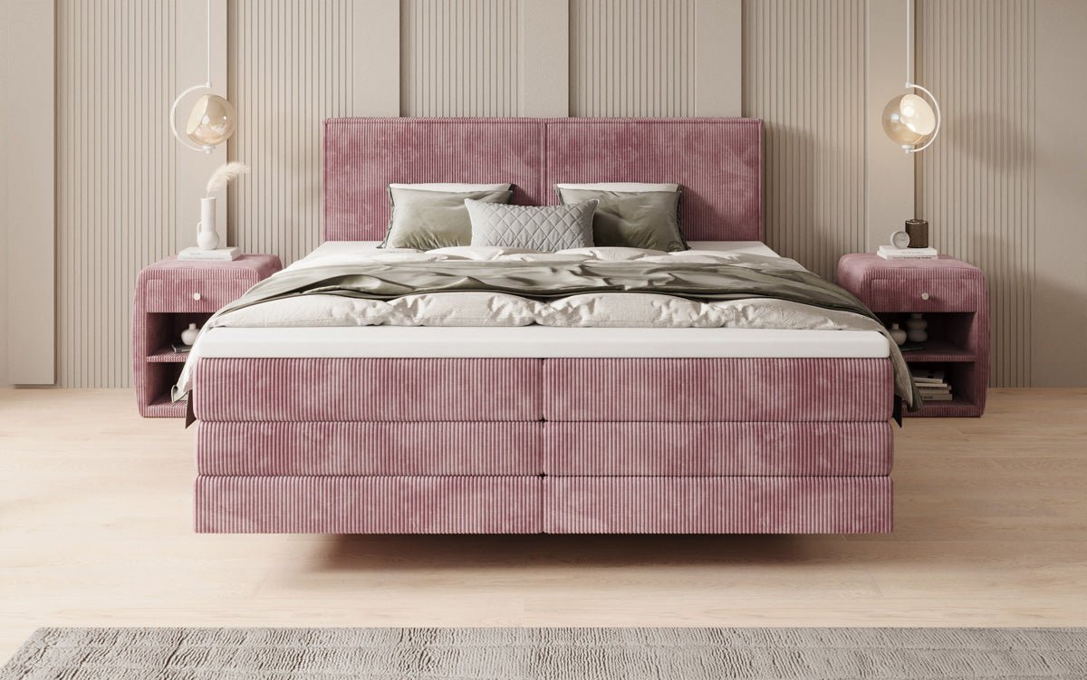 Boxspringbed Elara met zwevende look in Ribstof