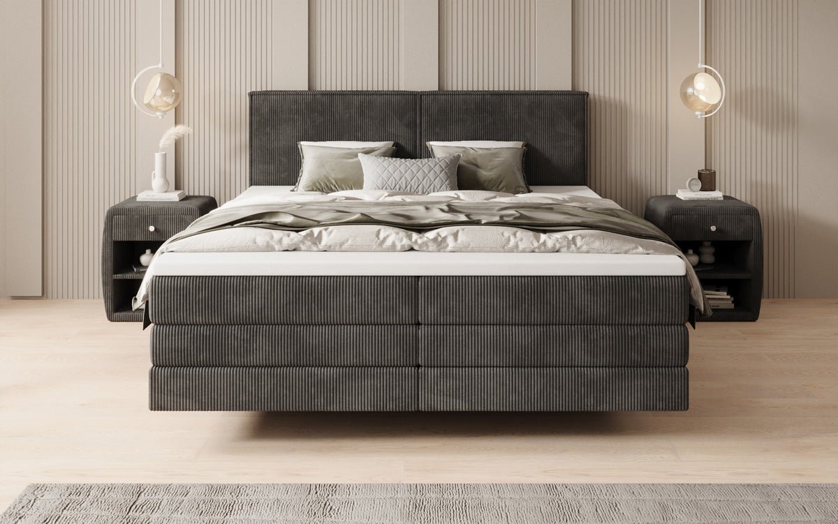 Boxspringbed Elara met zwevende look in Ribstof