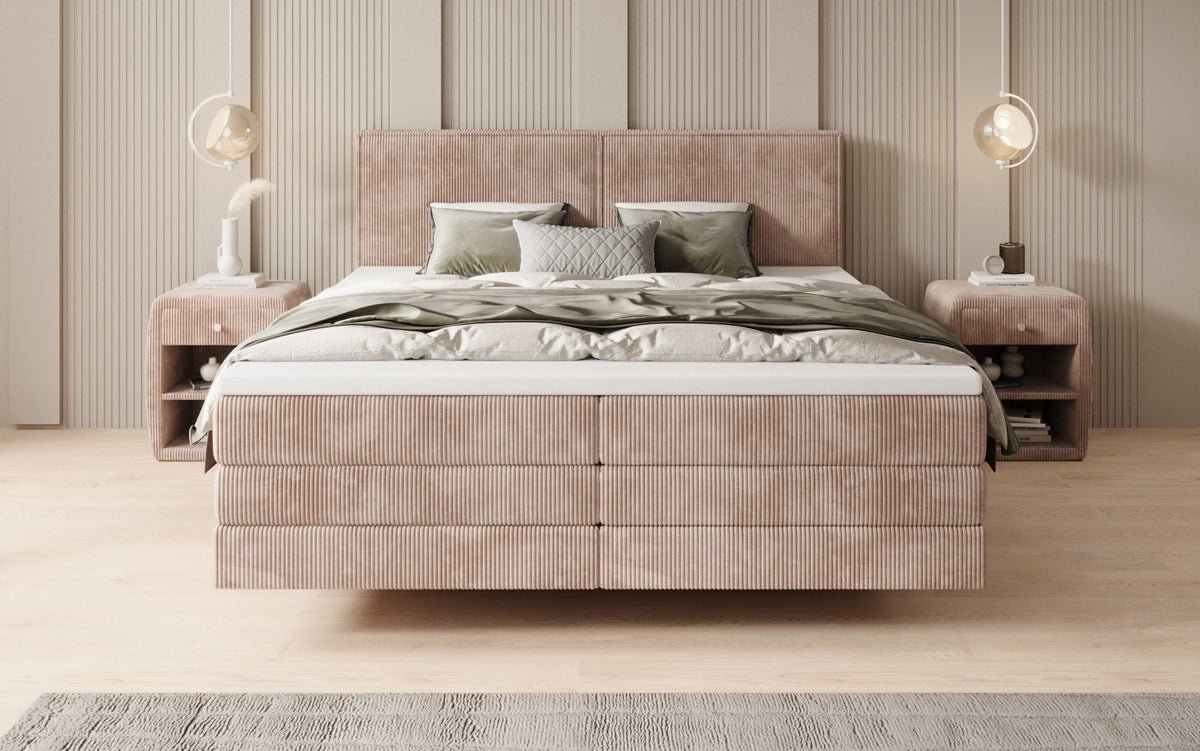 Boxspringbed Elara met zwevende look in Ribstof