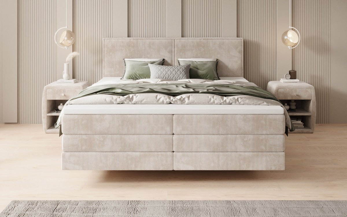 Boxspringbed Elara met zwevende look in Ribstof