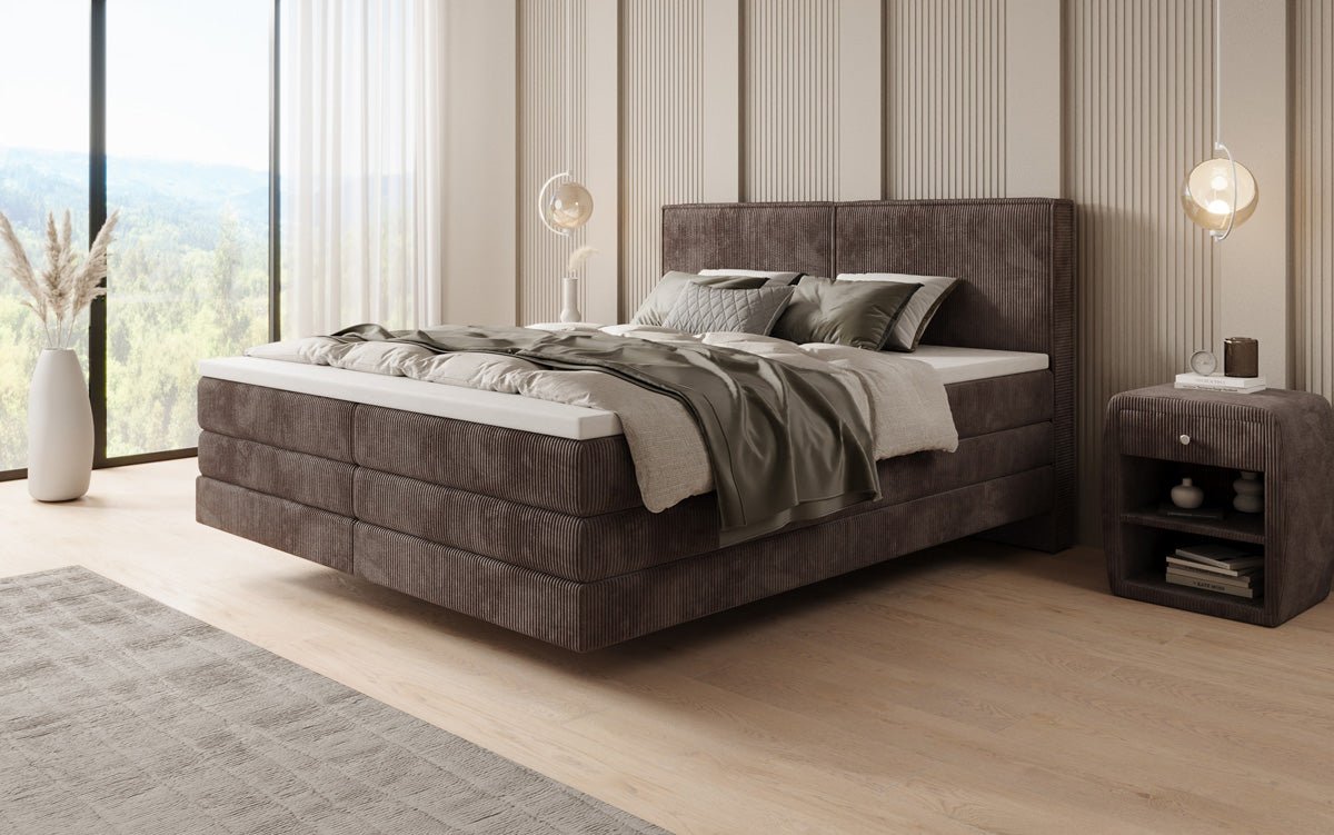 Boxspringbed Elara met zwevende look in Ribstof