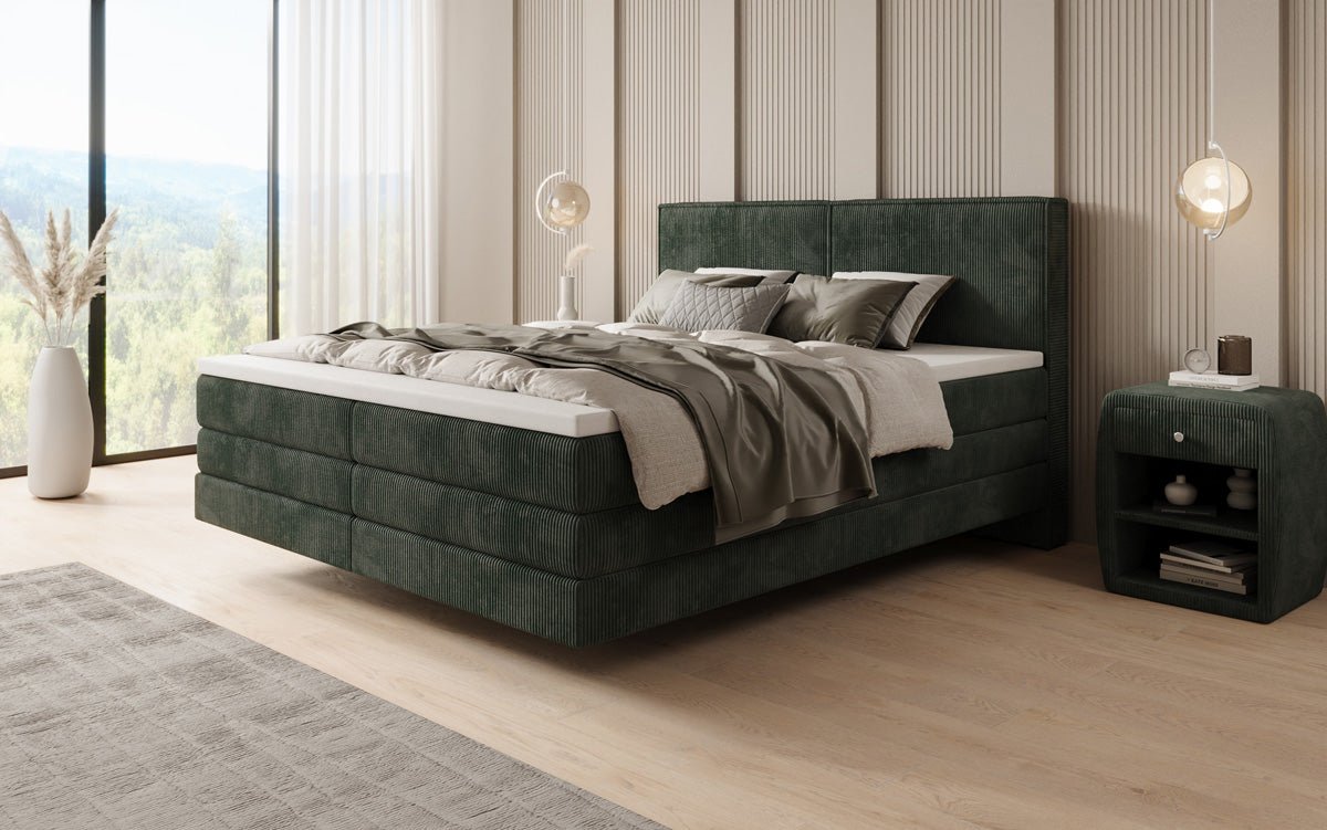 Boxspringbed Elara met zwevende look in Ribstof