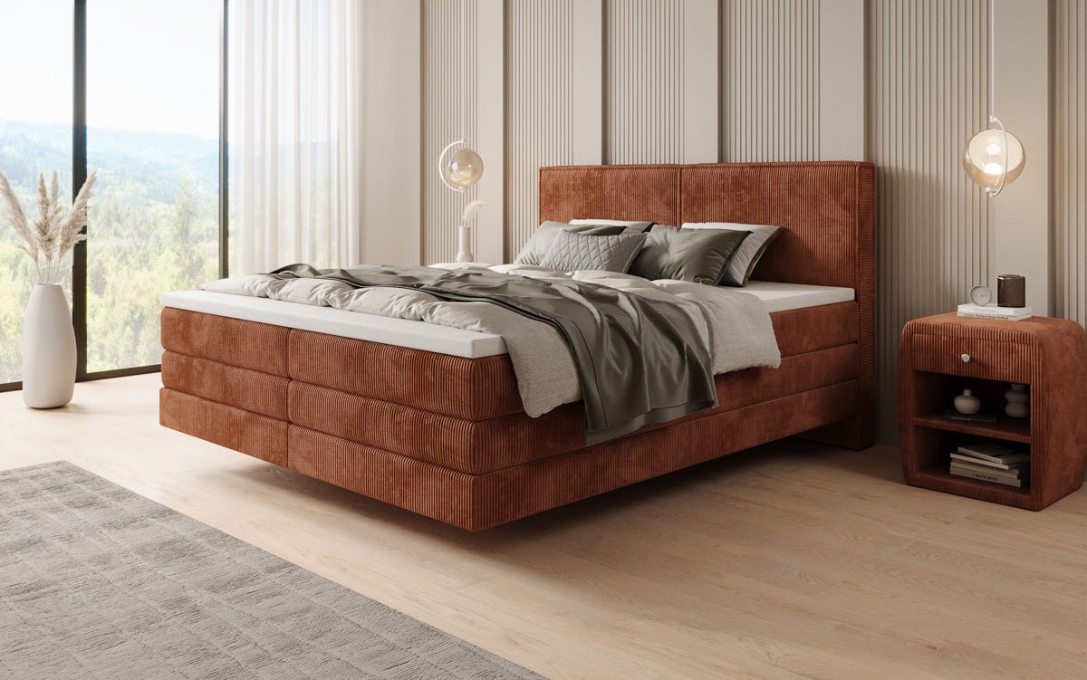 Boxspringbed Elara met zwevende look in Ribstof