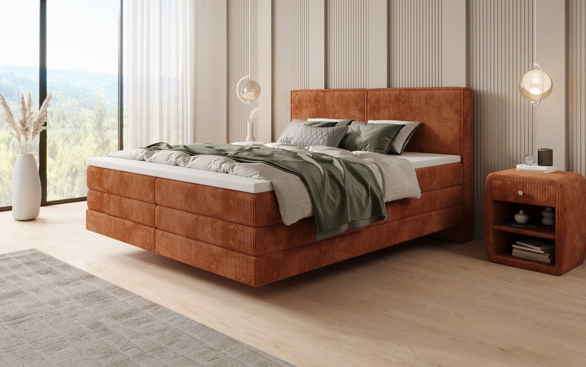 Boxspringbed Elara met zwevende look in Ribstof