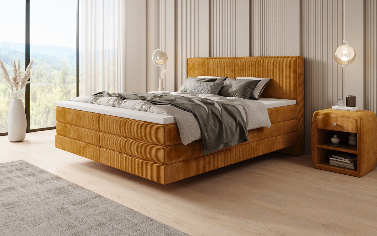 Boxspringbed Elara met zwevende look in Ribstof