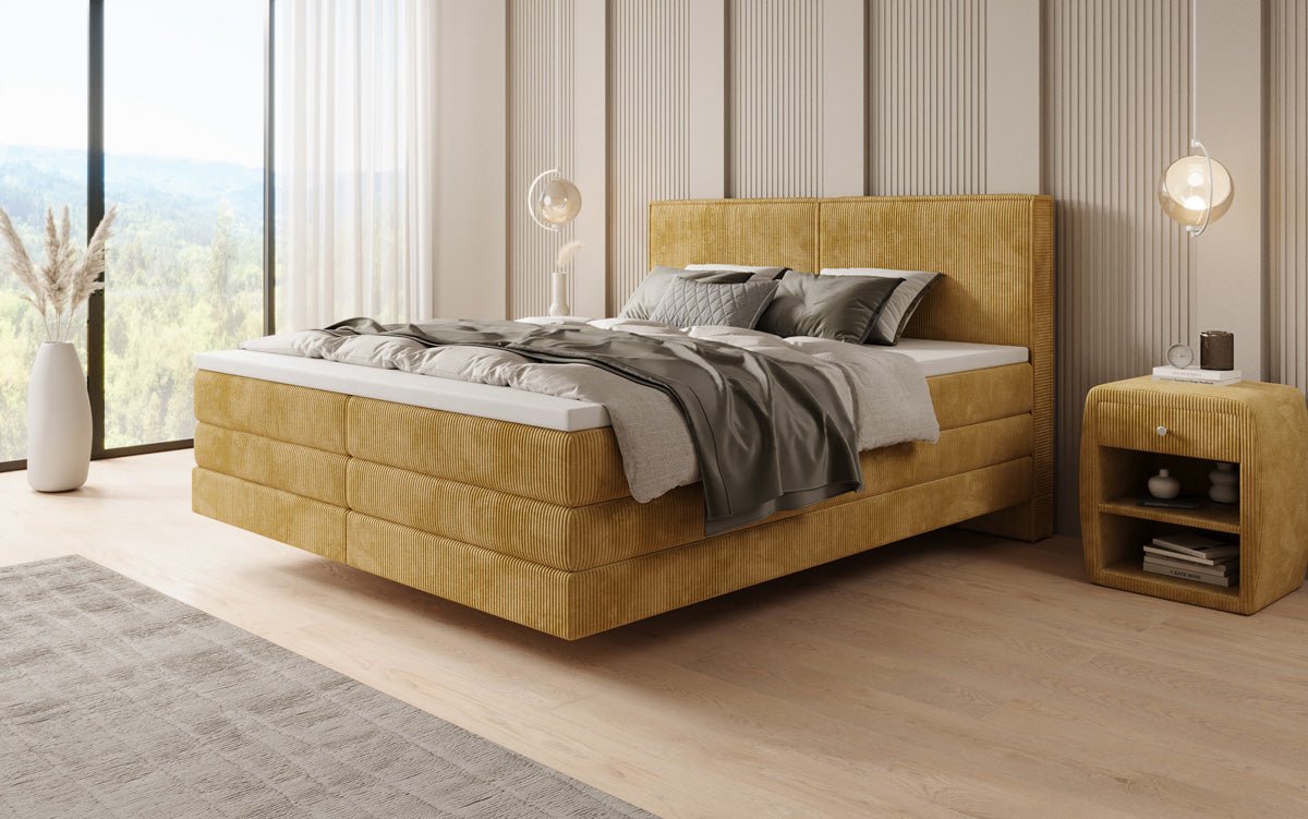 Boxspringbed Elara met zwevende look in Ribstof