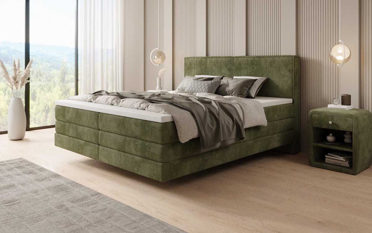Boxspringbed Elara met zwevende look in Ribstof