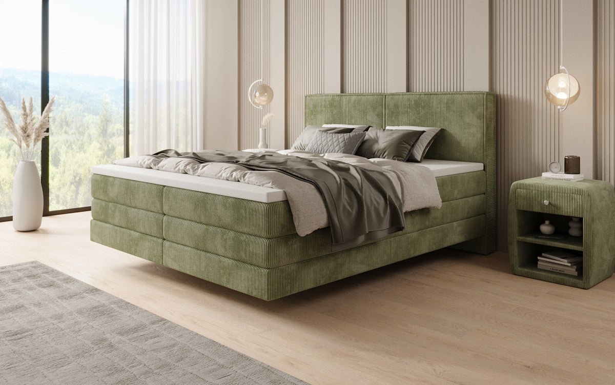 Boxspringbed Elara met zwevende look in Ribstof