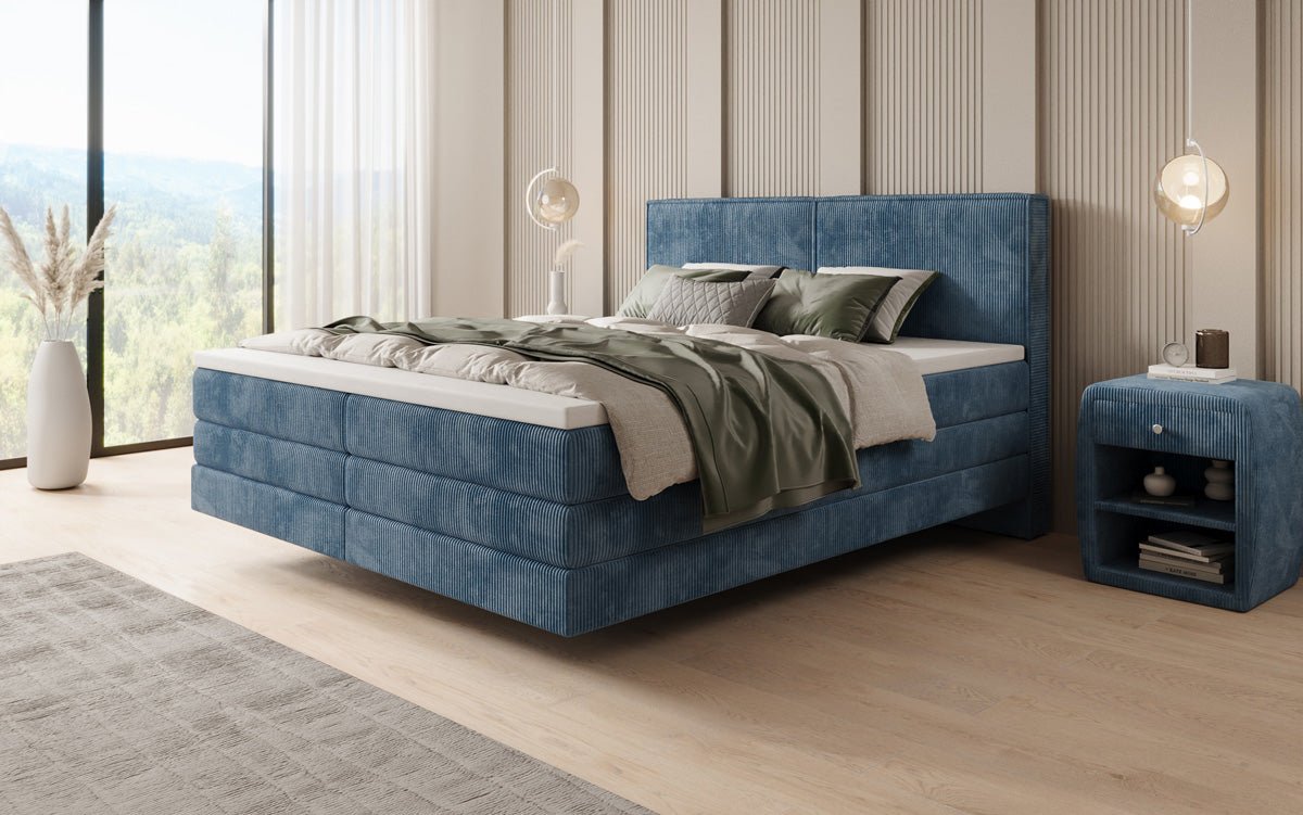 Boxspringbed Elara met zwevende look in Ribstof