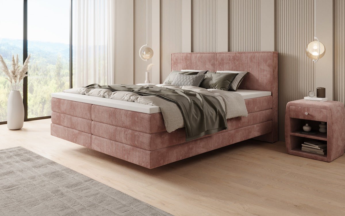 Boxspringbed Elara met zwevende look in Ribstof