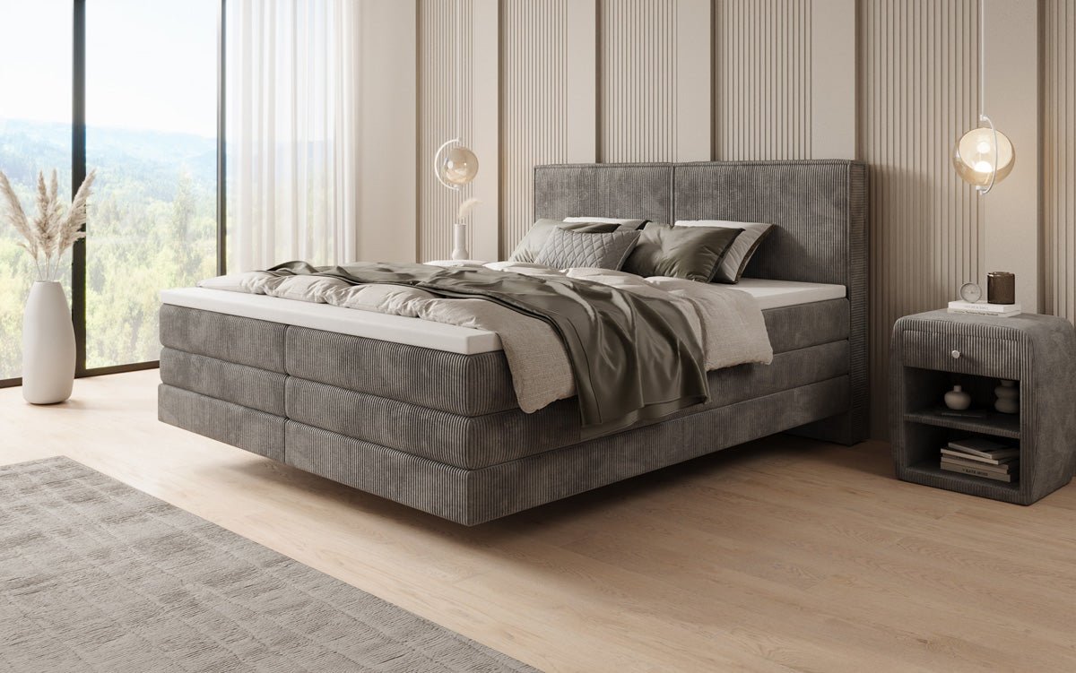 Boxspringbed Elara met zwevende look in Ribstof