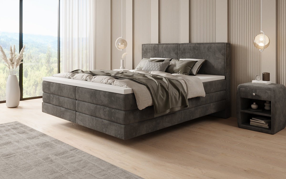 Boxspringbed Elara met zwevende look in Ribstof