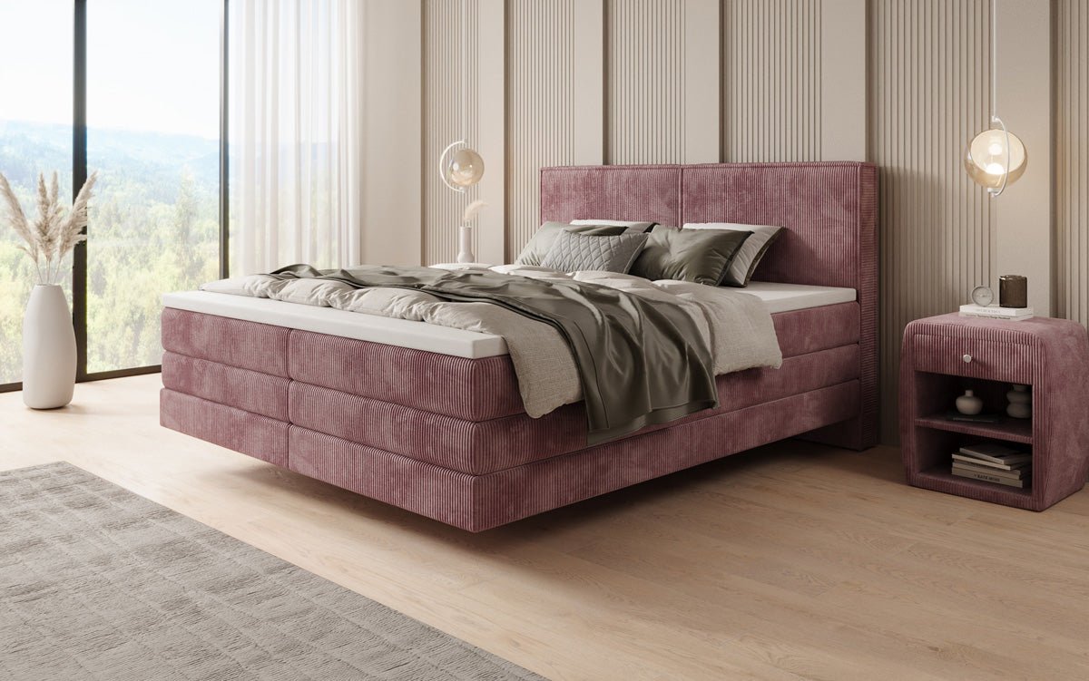 Boxspringbed Elara met zwevende look in Ribstof