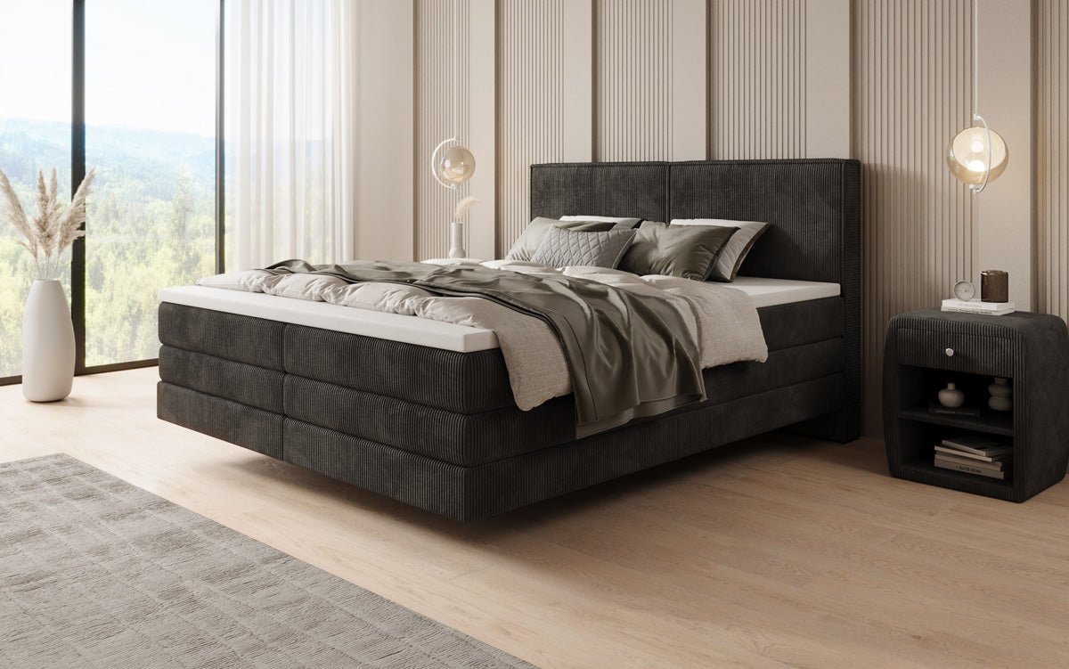 Boxspringbed Elara met zwevende look in Ribstof