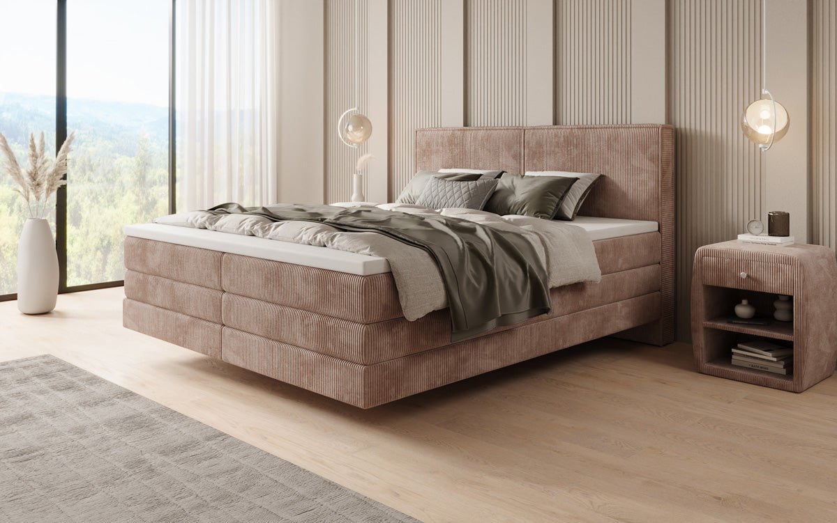 Boxspringbed Elara met zwevende look in Ribstof